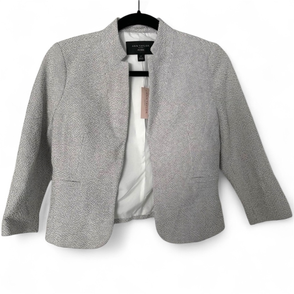 🆕 (2P) ANN TAYLOR FACTORY SILVER & BLACK BLAZER | Size 2Petite | NWT